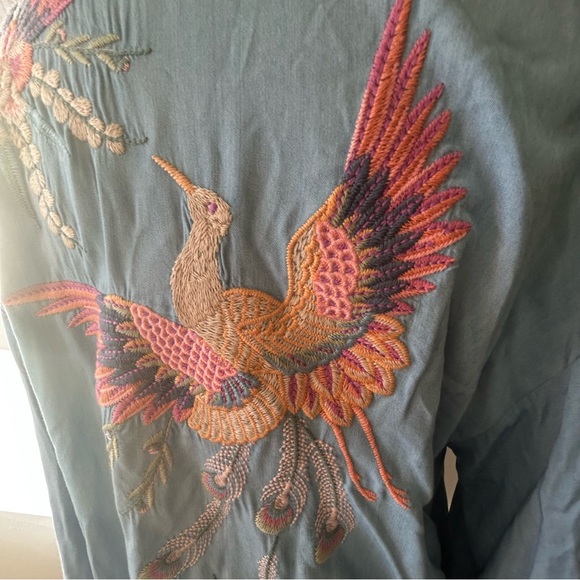 Johnny Was Workshop Embroidered Kimono Coat Medium Light Blue Pink Green - Picture 13 of 16